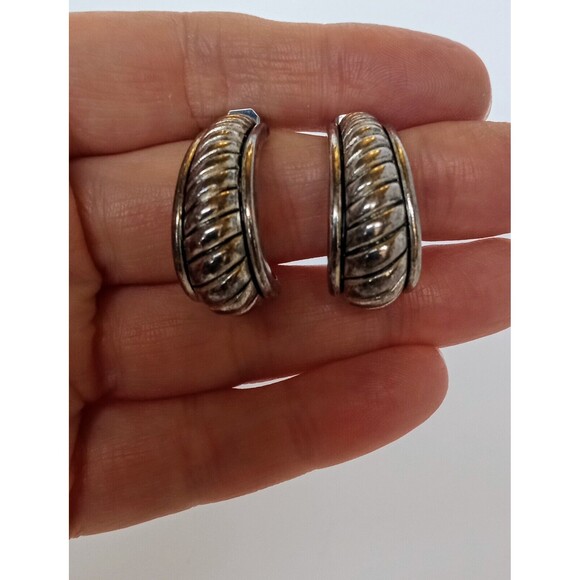 Premier Designs Vintage Silvertone Antique Look Crescent Half Hoop Earrings 1.25 - Picture 6 of 8